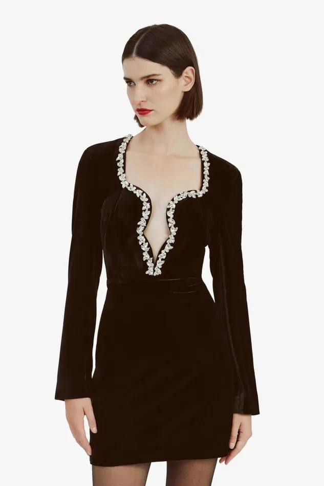 Women Party Dresses Bardot Audrina Velvet Mini Dress In Black Black Women Party Dresses Bardot Audrina Velvet Mini Dress In Black Black