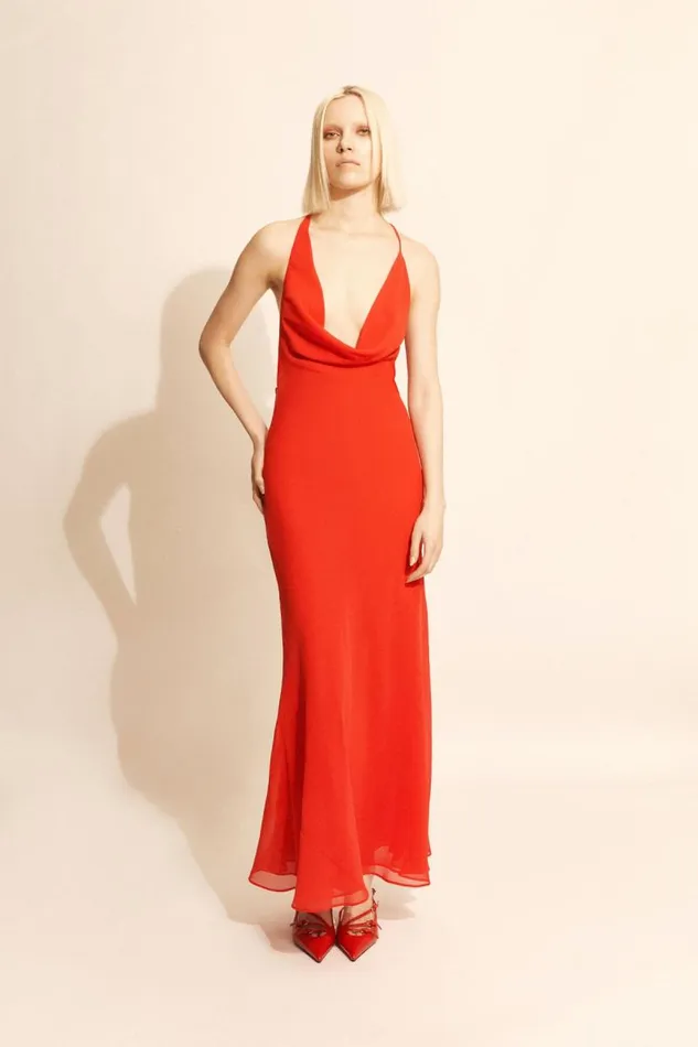 Women Party Dresses Bardot Cherie Cowl Neck Maxi Dress In Deep Red Deep Red