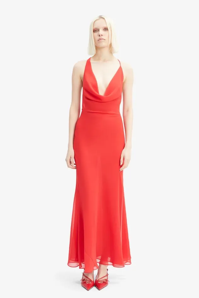 Women Party Dresses Bardot Cherie Cowl Neck Maxi Dress In Deep Red Deep Red