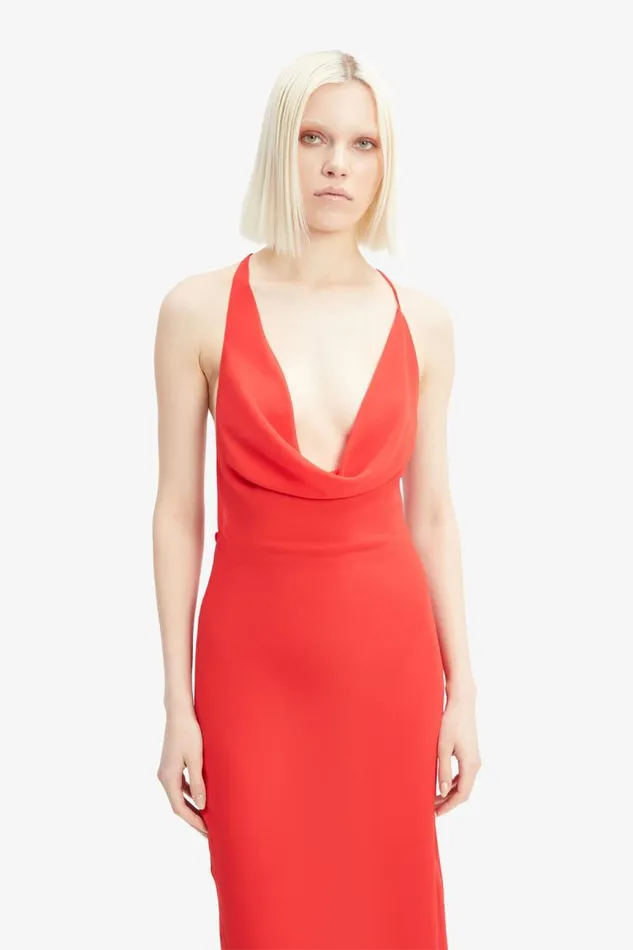 Women Party Dresses Bardot Cherie Cowl Neck Maxi Dress In Deep Red Deep Red