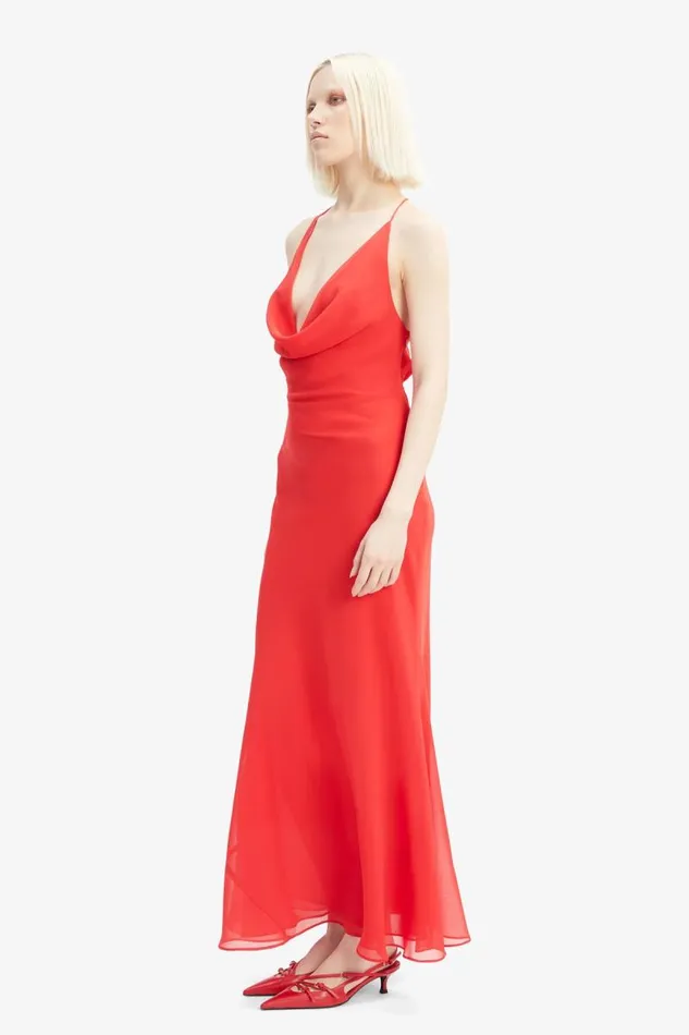 Women Party Dresses Bardot Cherie Cowl Neck Maxi Dress In Deep Red Deep Red