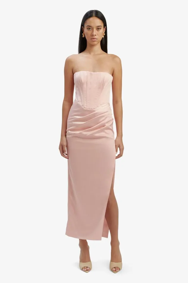 Women Party Dresses Bardot Everlasting Satin Midi Dress In Soft Pink Soft Pink Women Party Dresses Bardot Everlasting Satin Midi Dress In Soft Pink Soft Pink