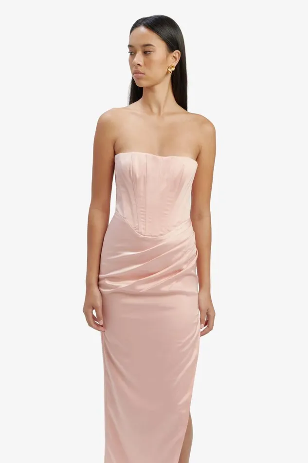 Women Party Dresses Bardot Everlasting Satin Midi Dress In Soft Pink Soft Pink Women Party Dresses Bardot Everlasting Satin Midi Dress In Soft Pink Soft Pink