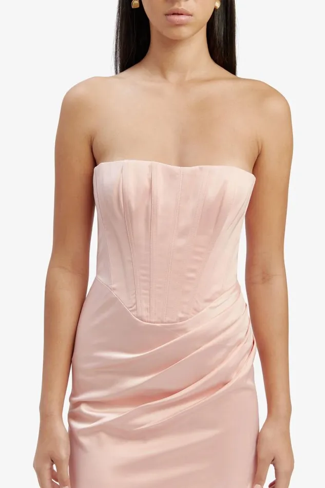 Women Party Dresses Bardot Everlasting Satin Midi Dress In Soft Pink Soft Pink Women Party Dresses Bardot Everlasting Satin Midi Dress In Soft Pink Soft Pink