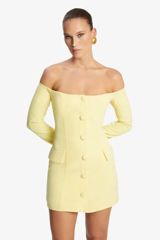 Women Party Dresses Bardot Iria Button Up Mini Dress In Canary Yellow Canary Yellow
