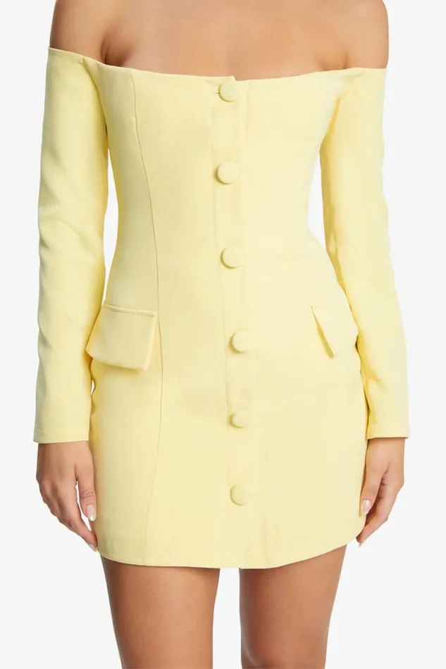 Women Party Dresses Bardot Iria Button Up Mini Dress In Canary Yellow Canary Yellow