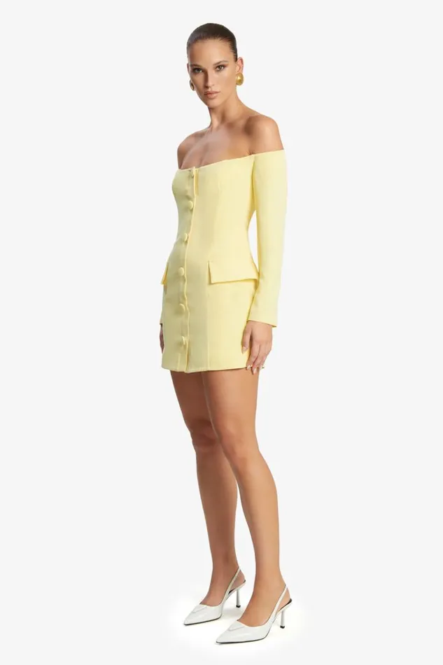 Women Party Dresses Bardot Iria Button Up Mini Dress In Canary Yellow Canary Yellow