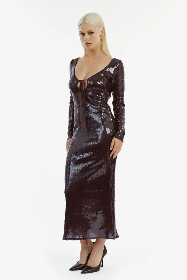 Women Party Dresses Bardot Verona Sequin Maxi Dress In Purple Purple Women Party Dresses Bardot Verona Sequin Maxi Dress In Purple Purple