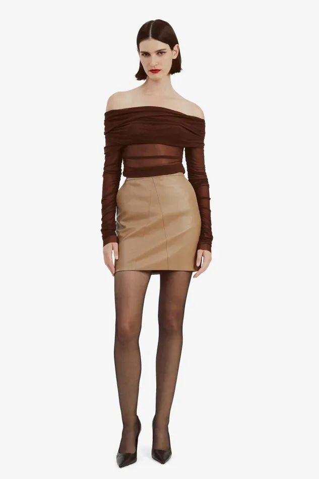 Women Party Tops Bardot Camelia Mesh Top In Chocolate Chocolate Women Party Tops Bardot Camelia Mesh Top In Chocolate Chocolate