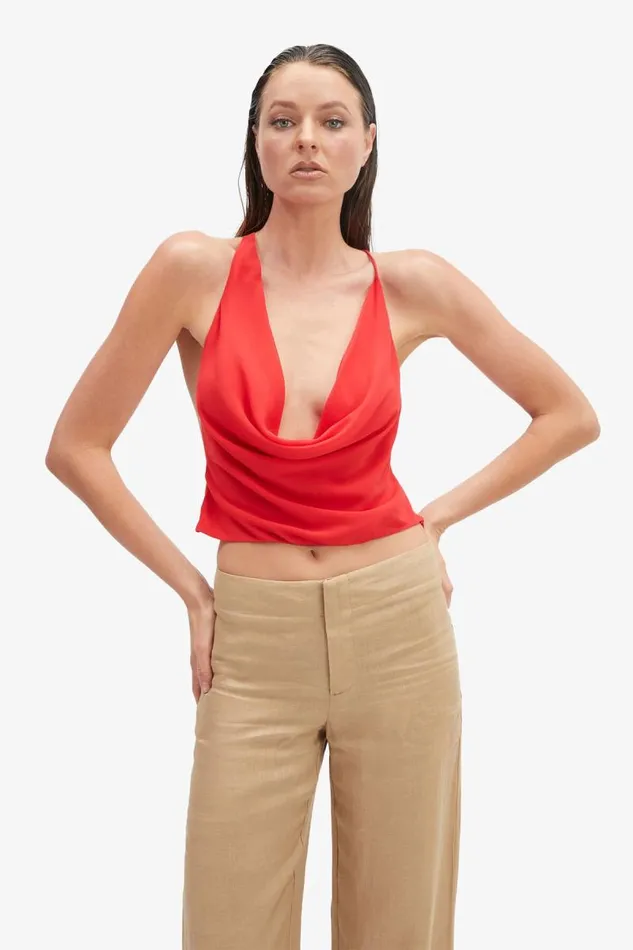 Women Party Tops Bardot Cherie Cowl Neck Top In Deep Red Deep Red Women Party Tops Bardot Cherie Cowl Neck Top In Deep Red Deep Red