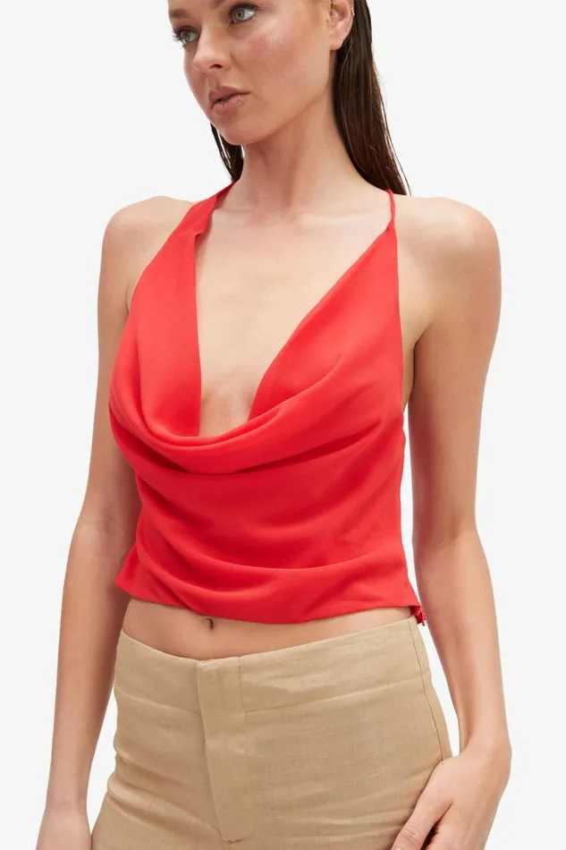 Women Party Tops Bardot Cherie Cowl Neck Top In Deep Red Deep Red Women Party Tops Bardot Cherie Cowl Neck Top In Deep Red Deep Red