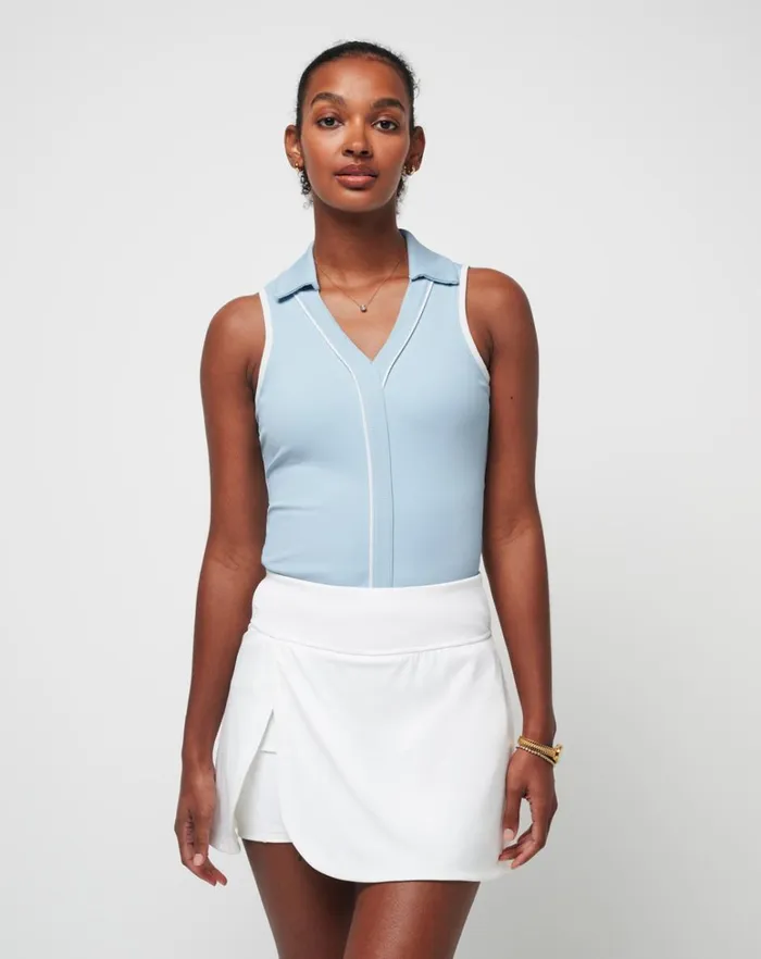 Women Polos TravisMathew SIP AND SEA MOVEKNIT SLEEVELESS POLO Celestial Blue