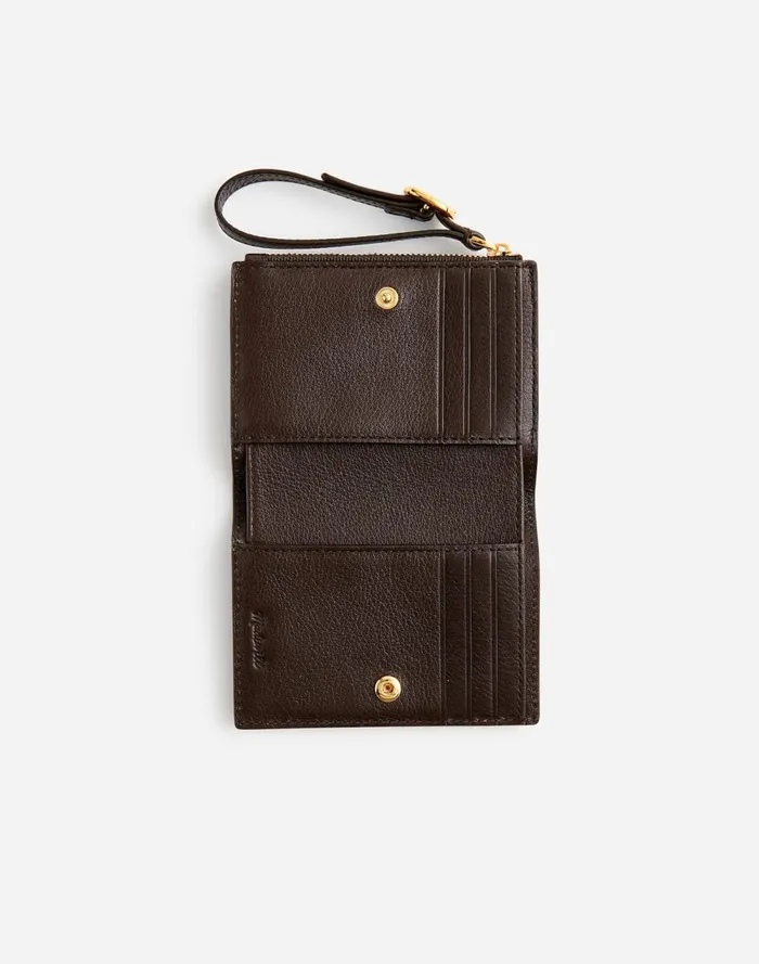 Women Pouches and Wallets Madewell Leather Bifold Wallet Wristlet Dark Carob