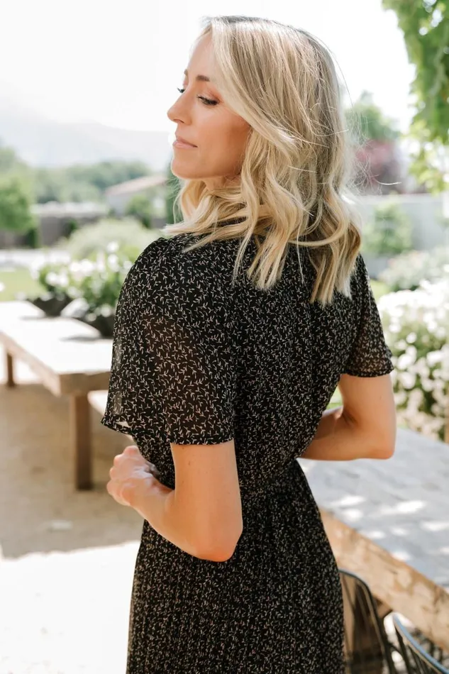 Women Prim Pleated Dress Black Print Baltic Born Midi Dresses