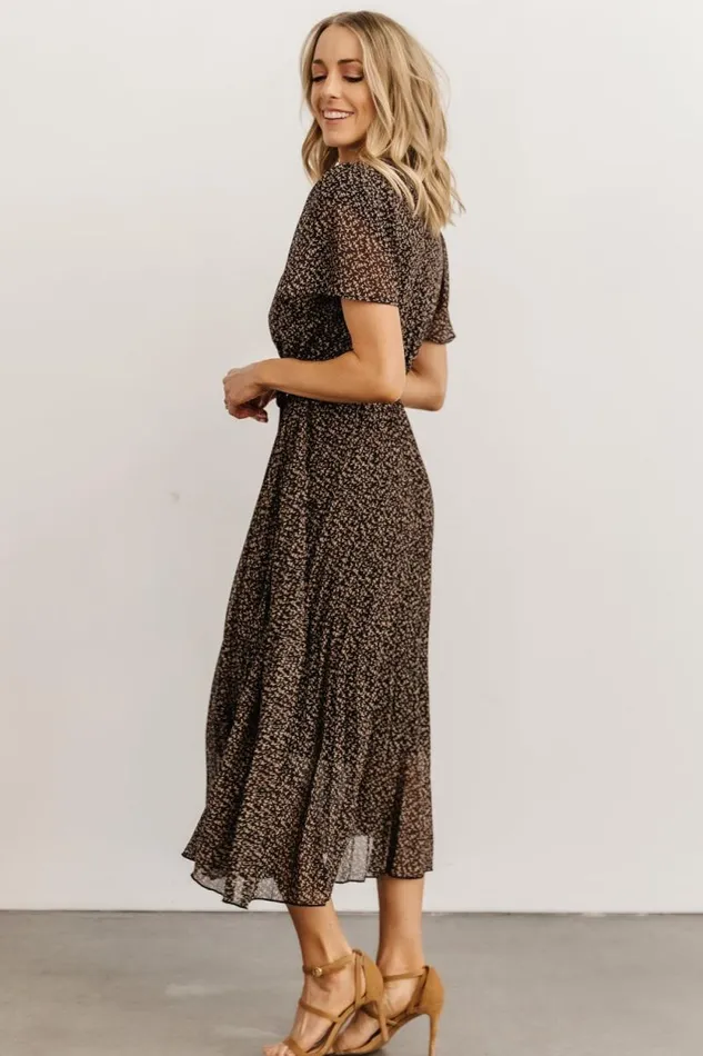 Women Prim Pleated Dress Black Print Baltic Born Midi Dresses