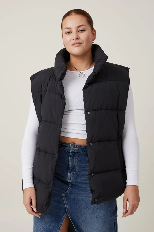 Women Puffers and Jackets Cotton On The Recycled Mother Puffer Vest 20 Black