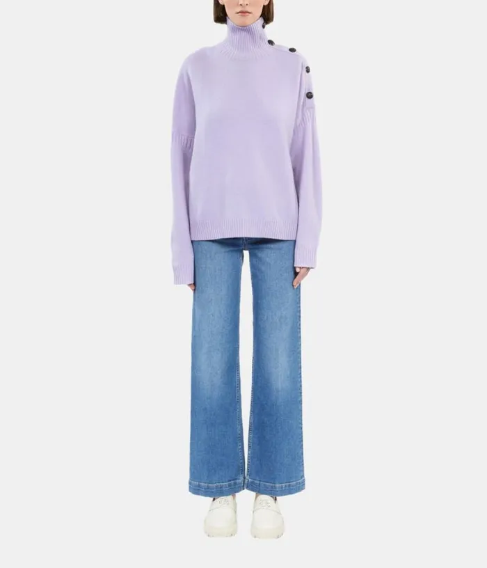 Women Purple Wool And Cashmere Sweater With Buttons THE KOOPLES Sweaters
