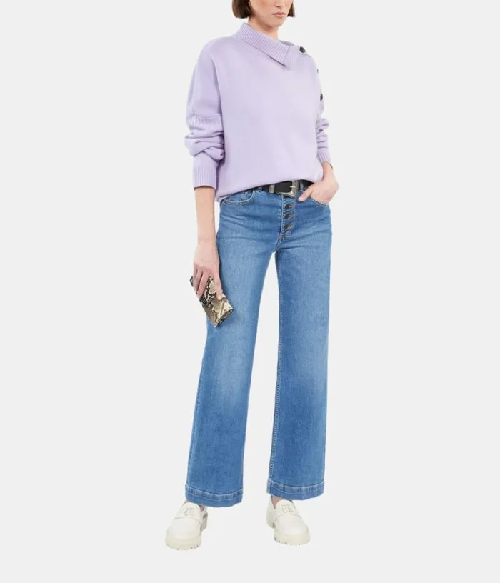 Women Purple Wool And Cashmere Sweater With Buttons THE KOOPLES Sweaters