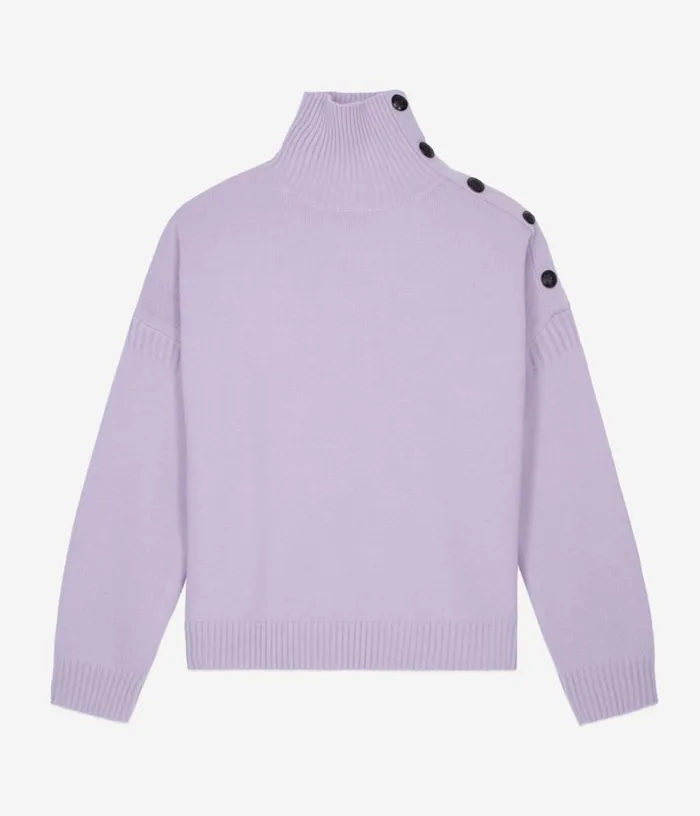Women Purple Wool And Cashmere Sweater With Buttons THE KOOPLES Sweaters