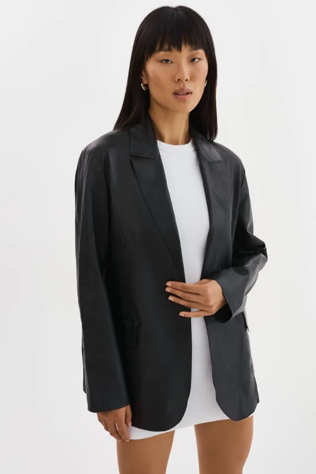 Women QUIRINA Leather Blazer Black LAMARQUE Leather Jackets