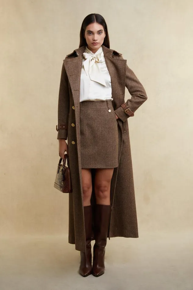 Women Regency Skirt Large Scale Brown Herringbone Holland Cooper Tailoring