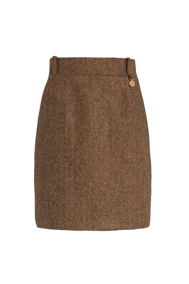 Women Regency Skirt Large Scale Brown Herringbone Holland Cooper Tailoring