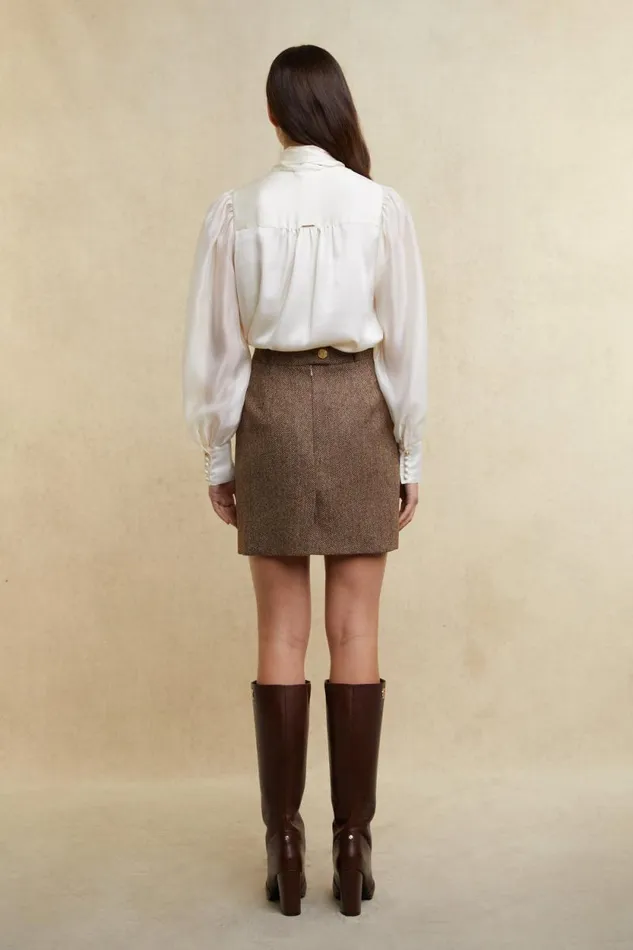 Women Regency Skirt Large Scale Brown Herringbone Holland Cooper Tailoring