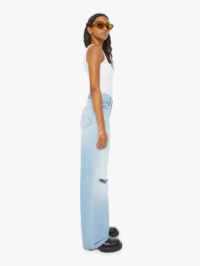 Women Relaxed Mother Denim High Waisted Spinner Zip Heel Blue lightpastel