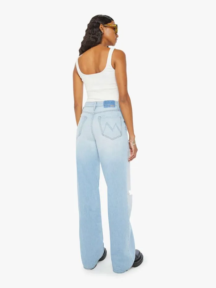 Women Relaxed Mother Denim High Waisted Spinner Zip Heel Blue lightpastel