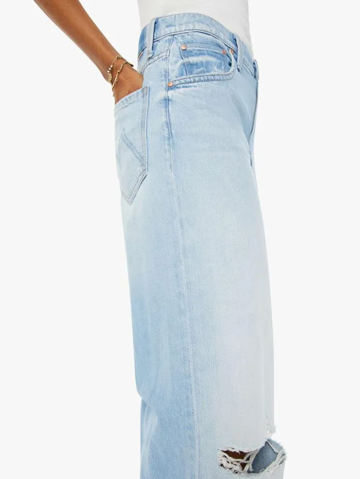 Women Relaxed Mother Denim High Waisted Spinner Zip Heel Blue lightpastel