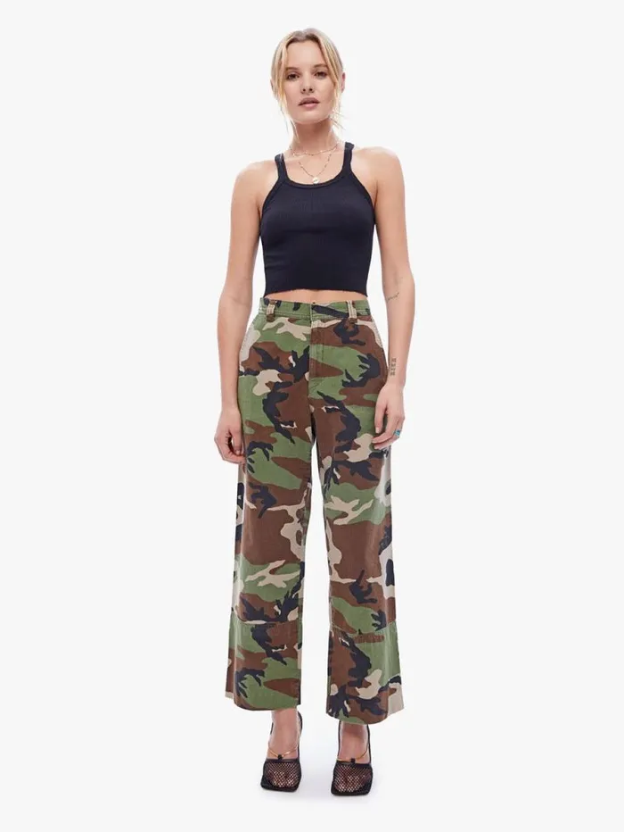 Women Relaxed Mother Denim Slash Pocket Trouser Medium Green