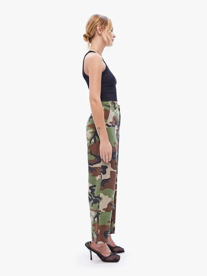 Women Relaxed Mother Denim Slash Pocket Trouser Medium Green