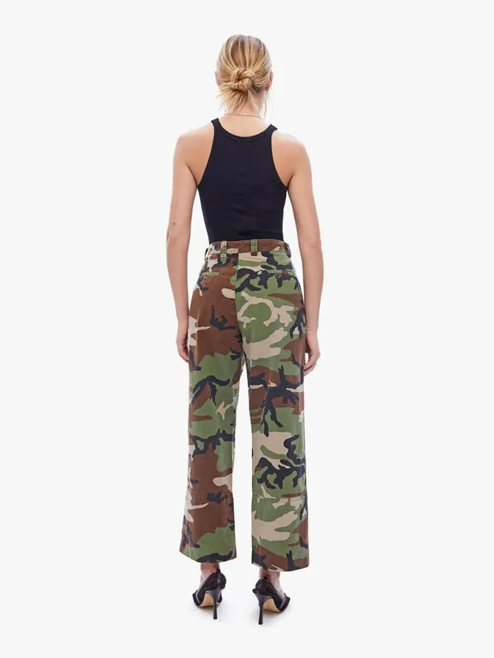 Women Relaxed Mother Denim Slash Pocket Trouser Medium Green