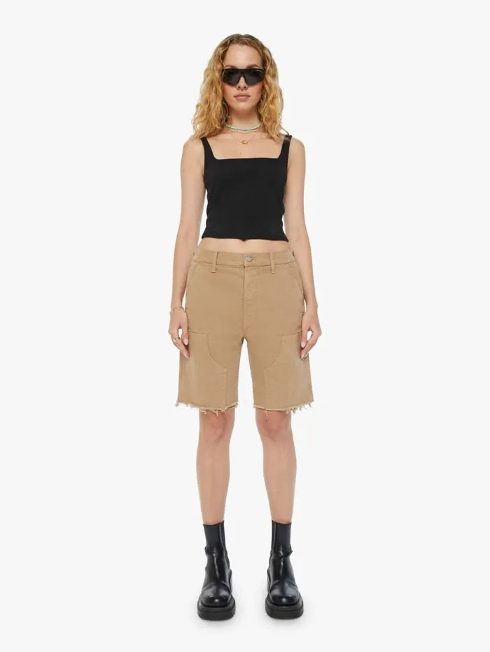 Women Relaxed Mother Denim The Bee039s Knees Short Fray Beige khaki