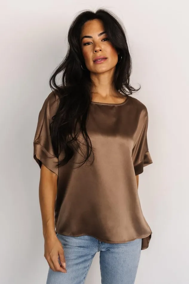 Women Rory Satin Top Brown Baltic Born Blouses and Shirts