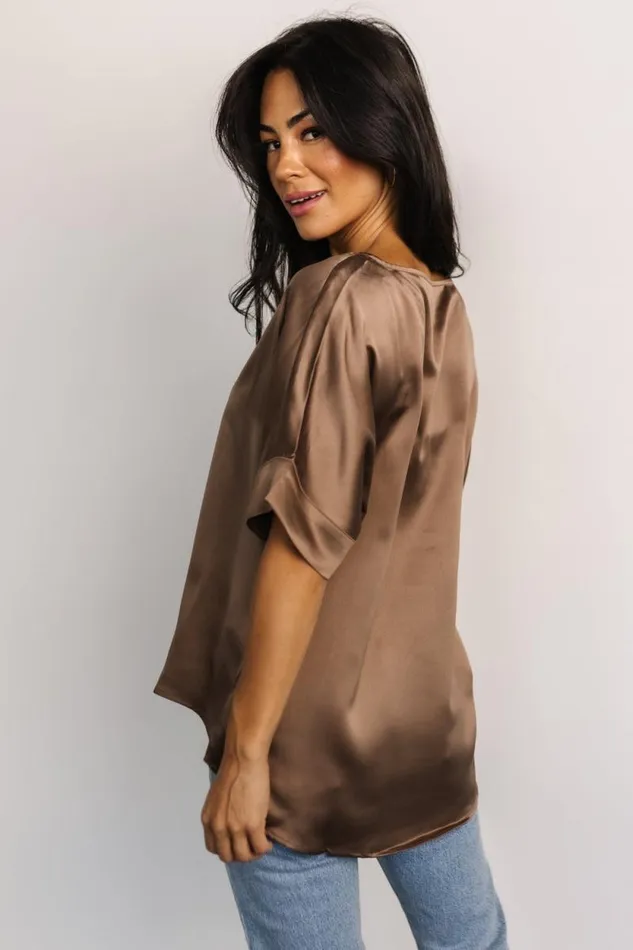 Women Rory Satin Top Brown Baltic Born Blouses and Shirts