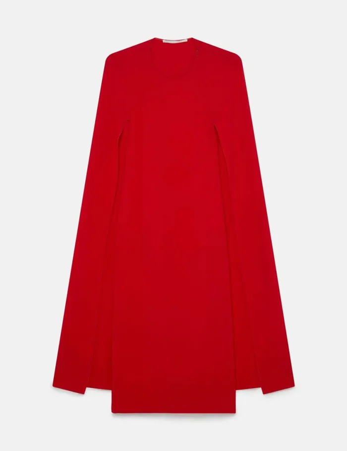 Women Round Neck Cape Midi Dress Lipstick Red Stella McCartney Dresses