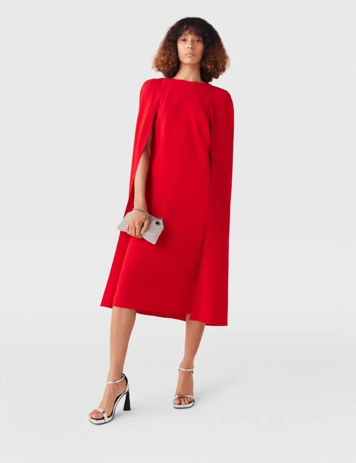 Women Round Neck Cape Midi Dress Lipstick Red Stella McCartney Dresses Women Round Neck Cape Midi Dress Lipstick Red Stella McCartney Dresses