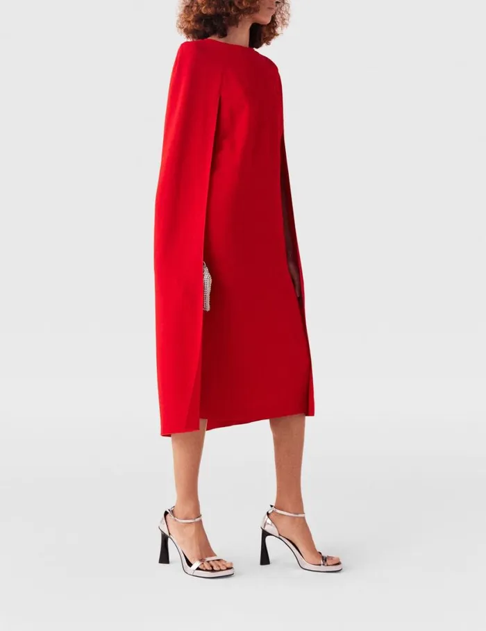 Women Round Neck Cape Midi Dress Lipstick Red Stella McCartney Dresses Women Round Neck Cape Midi Dress Lipstick Red Stella McCartney Dresses