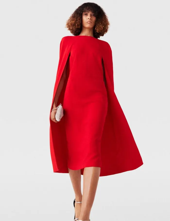 Women Round Neck Cape Midi Dress Lipstick Red Stella McCartney Dresses Women Round Neck Cape Midi Dress Lipstick Red Stella McCartney Dresses