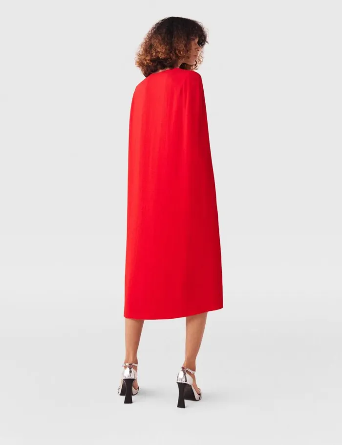 Women Round Neck Cape Midi Dress Lipstick Red Stella McCartney Dresses Women Round Neck Cape Midi Dress Lipstick Red Stella McCartney Dresses