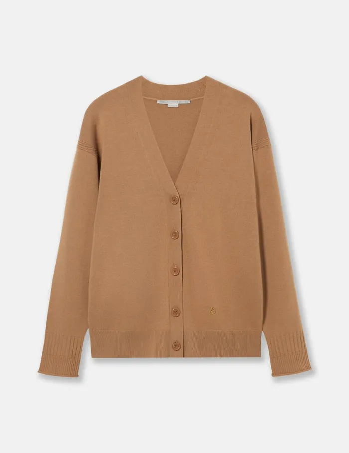 Women Round Neck Long Sleeved Cardigan Tan Beige Stella McCartney Knitwear