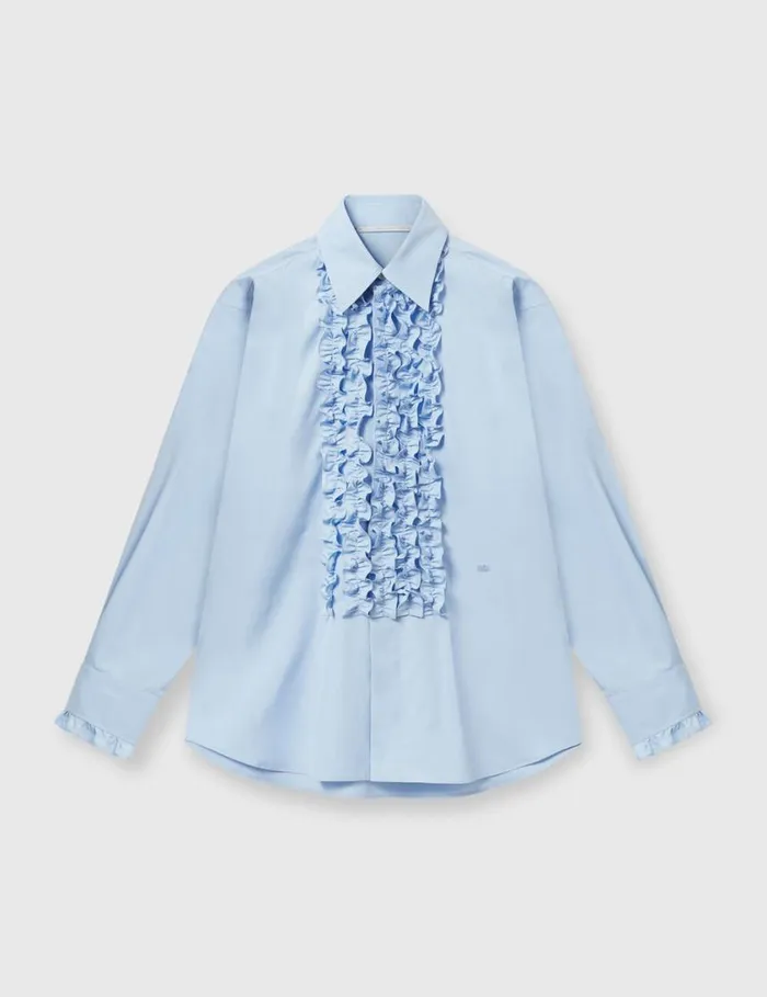Women Ruffled Panel Oxford Shirt Sky Blue Stella McCartney Shirts And Tops