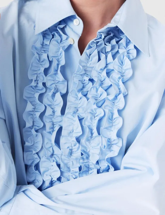 Women Ruffled Panel Oxford Shirt Sky Blue Stella McCartney Shirts And Tops
