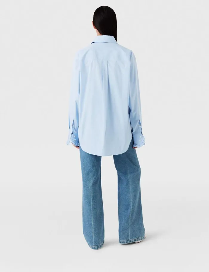 Women Ruffled Panel Oxford Shirt Sky Blue Stella McCartney Shirts And Tops