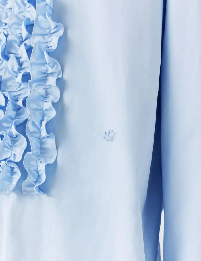 Women Ruffled Panel Oxford Shirt Sky Blue Stella McCartney Shirts And Tops