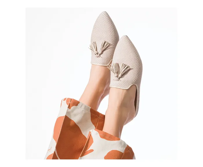 Women Sadie Tassel Mule Eggnog Cobra Leather Flats and SlipOns Hush Puppies Women Sadie Tassel Mule Eggnog Cobra Leather Flats and SlipOns Hush Puppies