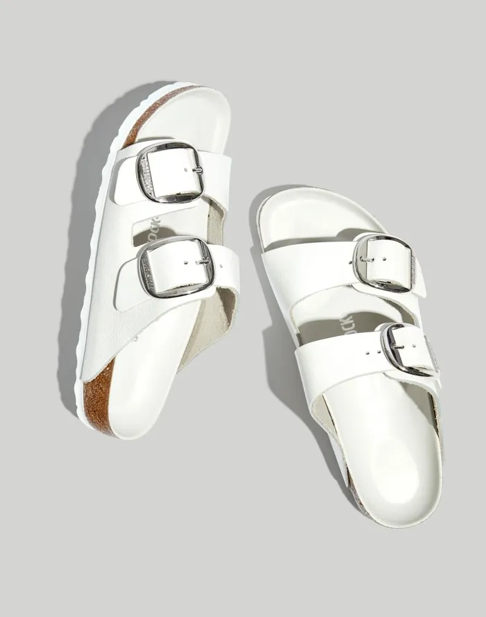 Women Sandals Madewell Birkenstock Big Buckle Arizona Sandals White Leather