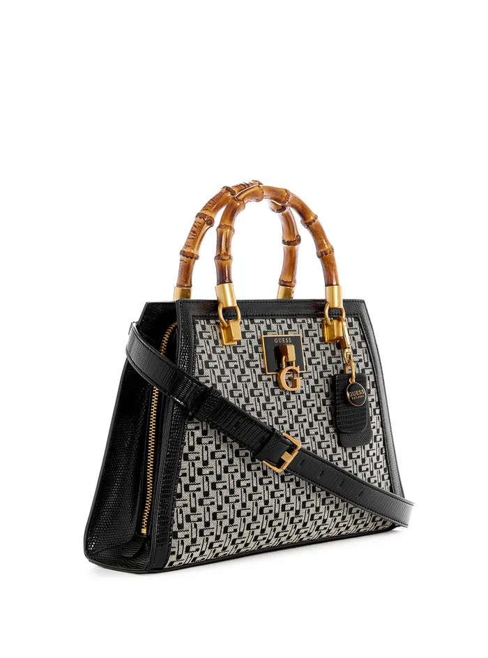 Women Satchel GUESS Black Logo Stephi Bamboo Satchel Bag Women Satchel GUESS Black Logo Stephi Bamboo Satchel Bag