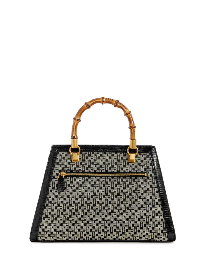 Women Satchel GUESS Black Logo Stephi Bamboo Satchel Bag Women Satchel GUESS Black Logo Stephi Bamboo Satchel Bag